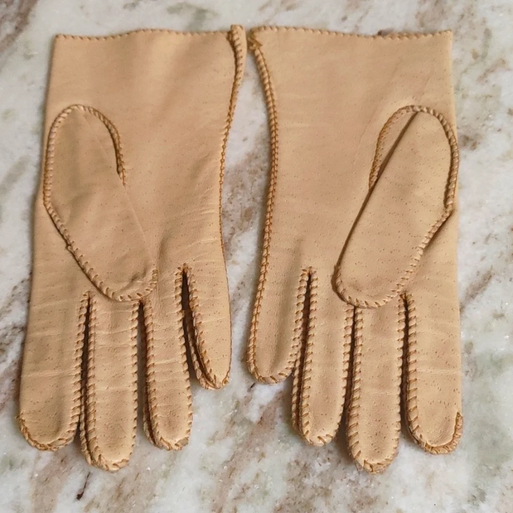 Vintage The Deerskin Trading Post Leather Tan Gloves Size 6.5